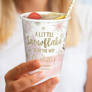 Een klein sneeuwvlokroze Baby shower Papieren Bekers