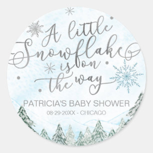 Een klein Snowflake Blue Baby shower Ronde Sticker