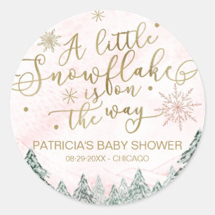 Een klein Snowflake Roze Baby shower Ronde Sticker