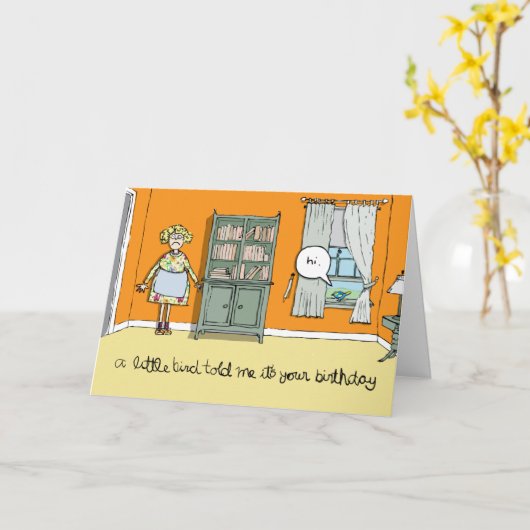 Een klein vogeltje vertelde me dat het je verjaard kaart (Gele Bloem)