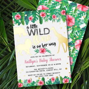 Een Klein Wild Kind Is Op Weg Meisjes Baby Shower Folie Uitnodiging