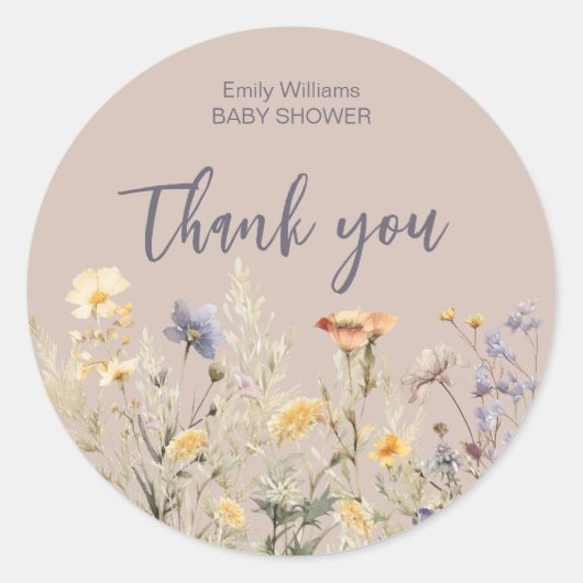 Een klein wildflower meisje baby shower uitnodigin ronde sticker (Voorkant)