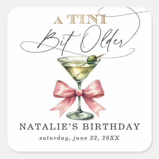 Een kleine beetje oudere Martini Roze strik verjaa Vierkante Sticker (Voorkant)