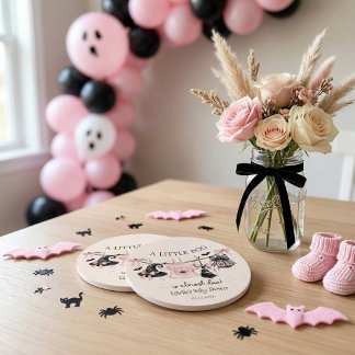 Een Kleine Boe Roze Strik Halloween Feest Baby Bor Ronde Kartonnen Onderzetter