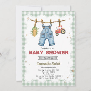 Een kleine boer is op komst baby shower uitnodigin kaart