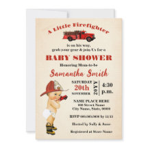 Een kleine brandweerman is op weg naar Baby shower