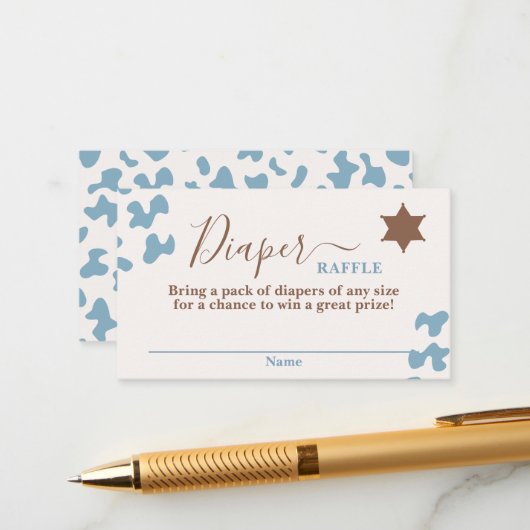 Een kleine Cowboy Baby shower Jongen Luier Raffle  Informatiekaartje (Voorkant / Achterkant in situ)