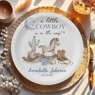 Een Kleine Cowboy Baby Shower Jongen Papieren Bordje