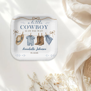 Een Kleine Cowboy Baby Shower Jongen Papieren Bordje