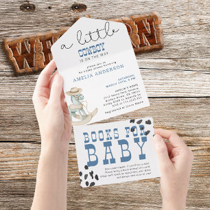 Een kleine cowboy is in de weg Western Baby shower All In One Uitnodiging