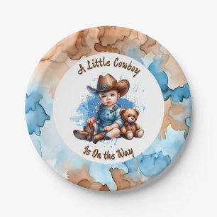 Een kleine cowboy is onderweg Baby Shower Papieren Bordje