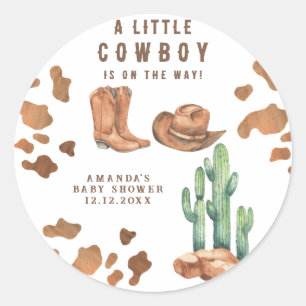 Een kleine cowboy is onderweg naar het Baby shower Ronde Sticker