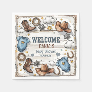 Een kleine cowboy is op weg naar het Baby shower Servet