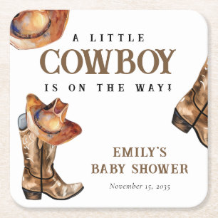 Een kleine cowboy Western Baby shower Vierkante Kartonnen Onderzetter