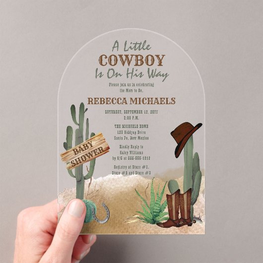 Een kleine Cowboy Westerne Baby shower uitnodiging Acryl Uitnodigingen (Insitu (Draagbaar))