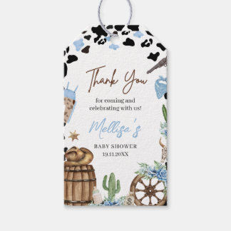 Een Kleine Cowboy Wild West Jongen Blauwe Bedankt Cadeaulabel