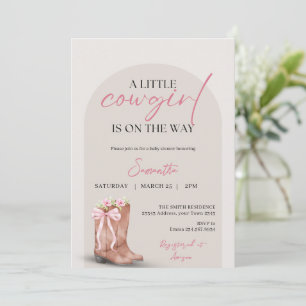 Een kleine cowgirl baby shower, roze western laarz kaart