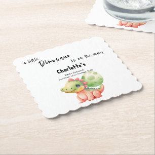 Een Kleine Dinosaurus Komt Er Aan Baby Shower Kartonnen Onderzetters