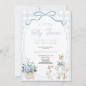 Een Kleine Dwaas Gans Blauw Lint Bloemen Baby Show Kaart (Voorkant)