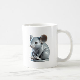Een kleine grijze muis met een 3D-vormgeving. Koffiemok