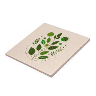 Een kleine groene vogel en groene bladeren tegeltje