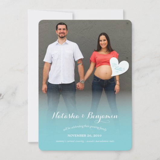 Een kleine Hallo Blue Pregnancy Foto Aankondiging (Voorkant)