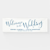 Een kleine hartblauwe tekst op wit welkom spandoek (Horizontaal)