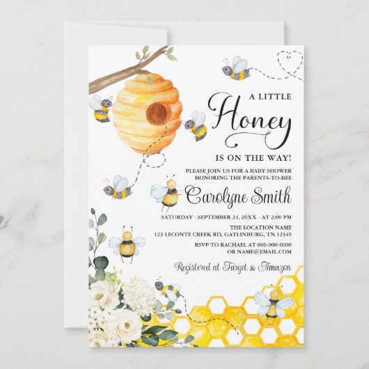 Een Kleine Honingbij Baby Shower Uitnodiging (Voorkant)