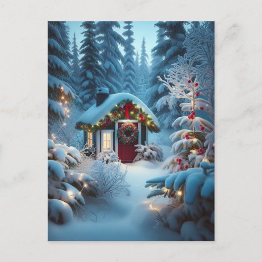 Een kleine hut in de Bossen | feestelijke kerstmis Briefkaart (Voorkant)
