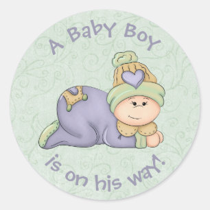 Een kleine jongen is op weg naar zijn Baby. Ronde Sticker