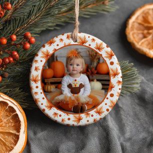 Eén Kleine Kalkoen Thanksgiving 1e Verjaardagsfoto Keramisch Ornament