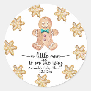Een kleine man is onderweg! Kerstkoekjes Ronde Sticker