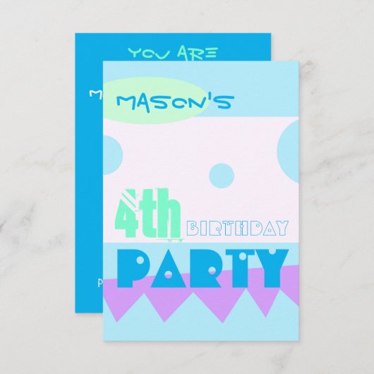 Een kleine Monster 4e Birthday-uitnodiging Kaart (Voorkant / Achterkant)