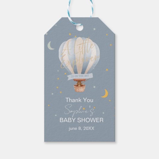 Een Kleine Ontdekkingsreiziger Heete Luchtballon Cadeaulabel (Voorkant)