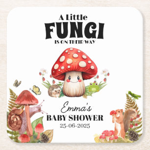 een kleine paddenstoel vlinder mot Baby shower Vierkante Kartonnen Onderzetter