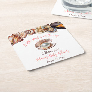 Een kleine parel onder het Zee meisje Baby shower Vierkante Kartonnen Onderzetter