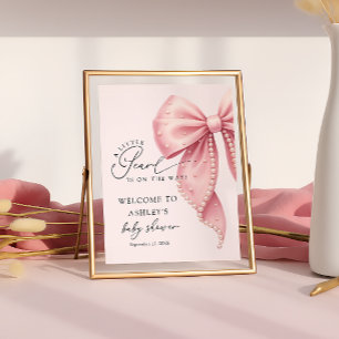 Een kleine parelroze strik baby shower welkom  poster