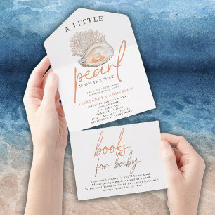 Een kleine Pearl Waterverf Seashell Baby shower All In One Uitnodiging