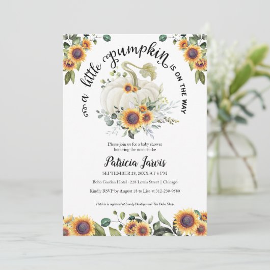 Een kleine pomkin Greenery Baby shower-uitnodiging (Staand voorkant)