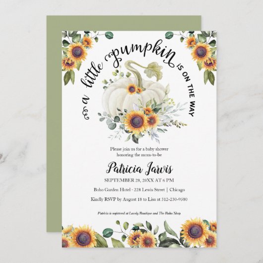 Een kleine pomkin Greenery Baby shower-uitnodiging (Voorkant / Achterkant)