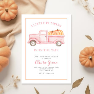 Een Kleine Pompoen Baby Shower Roze Truck Uitnodig Kaart