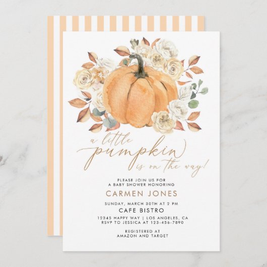 Een kleine pompoen Baby shower uitnodiging Herfst (Voorkant / Achterkant)
