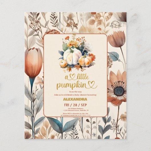Een kleine pompoen budget baby shower flyer (Voorkant)