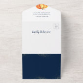Een kleine Pompoen Goud Navy Blauwe Baby Shower All In One Uitnodiging (Buitenkant)