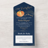 Een kleine Pompoen Goud Navy Blauwe Baby Shower All In One Uitnodiging (Binnen)