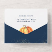 Een kleine Pompoen Goud Navy Blauwe Baby Shower All In One Uitnodiging (Achterkant)