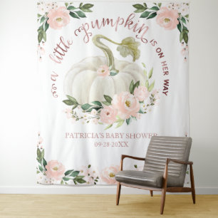 Een kleine pompoen Herfst Baby shower achtergrond Wandkleed