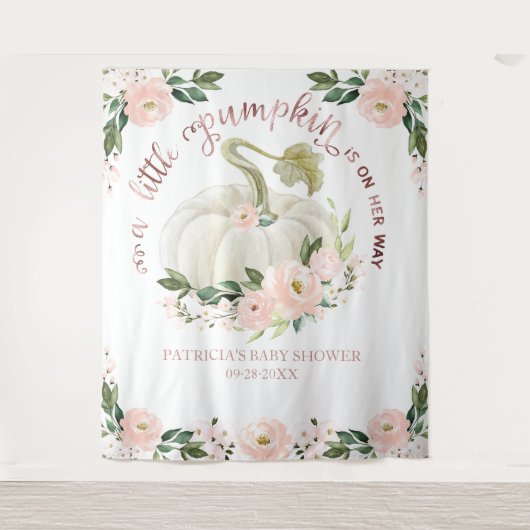 Een Kleine Pompoen Herfst Baby Shower Achtergrond Wandkleed (Voorkant)