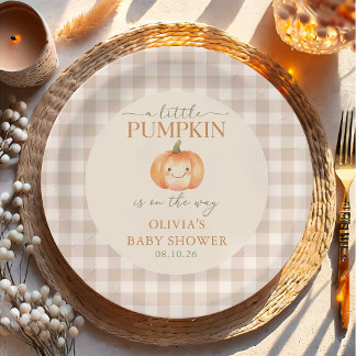 Een Kleine Pompoen Herfst Baby Shower Papieren Bor Bordje