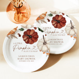 Een Kleine Pompoen Herfst Baby Shower Papieren Bordje